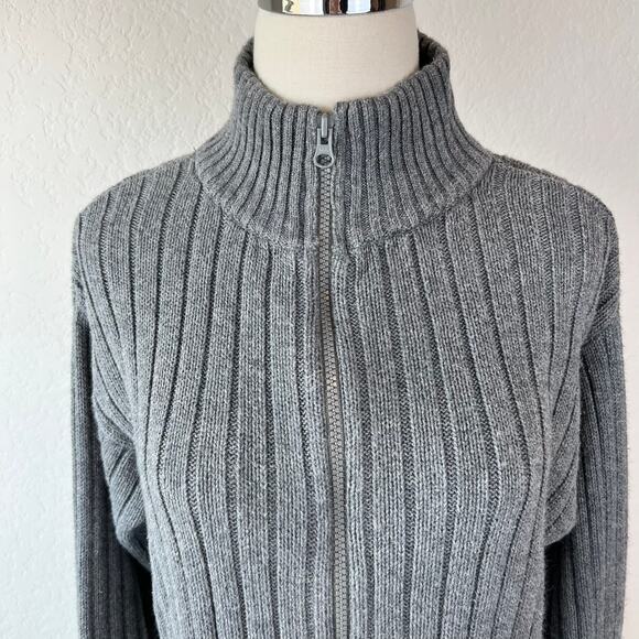 Mens Y2K Aeropastle Ribbed Knit Zip Up Sweater size Medium Mock Neck Gray grunge - Picture 2 of 8